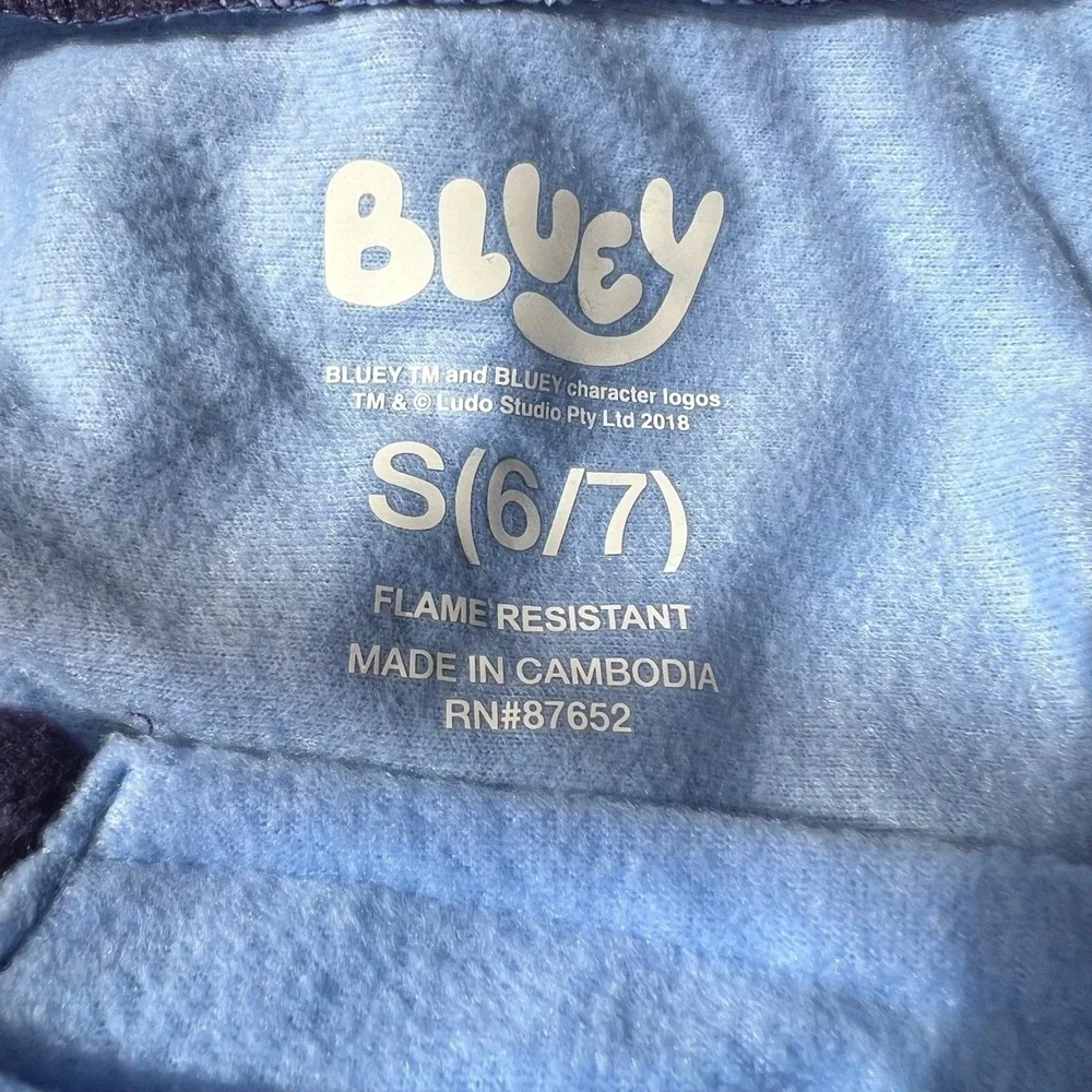 Bluey Kids Fleece Hooded Union Suit One Piece Pajamas Blue Size S 6/7 NWT